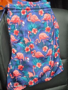 Men's Athletic Swim Shorts - Flamingo Floral Print, Blue